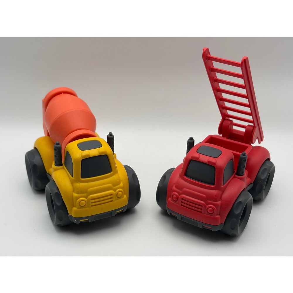 Mud Pie LLC Toy Construction Vehicle Set Red Fire Truck Yellow Cement Mixer
